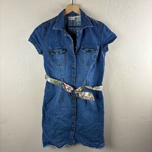 Vintage Faded Glory Denim Dress with Floral Belt‎ - Size 10 Y2K 1990s Cotton